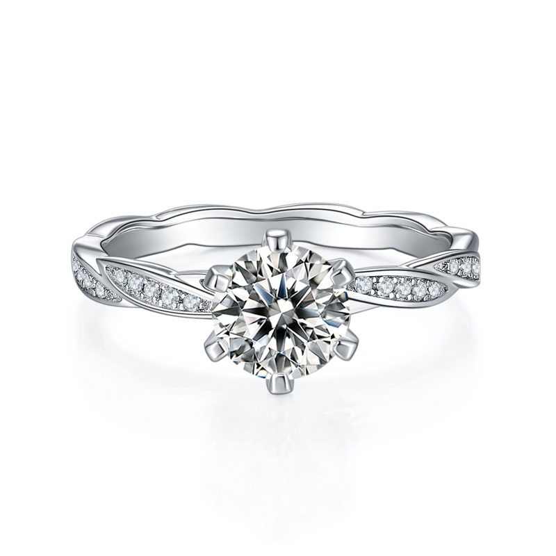 绕指柔S925银镀白金MoissaniteWomen's Ring1ctD级
